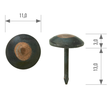 Polsterziernagel flachgewölbt 120 1/3 Ø 11 mm – Stift 13 mm 931 - altkupfer
