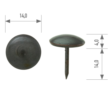 Polsterziernagel flachgewölbt 1507 Ø 14 mm – Stift 14 mm antik brüniert dunkel 