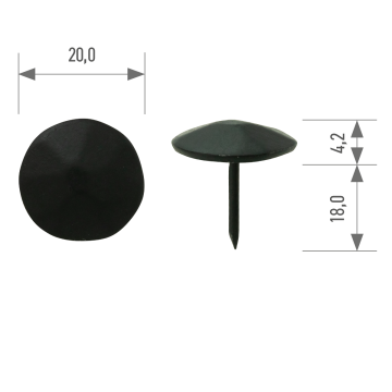 Polsterziernagel flachgewölbt facettiert 1533M Ø 20 mm – Stift 18 mm schwarz lackiert 