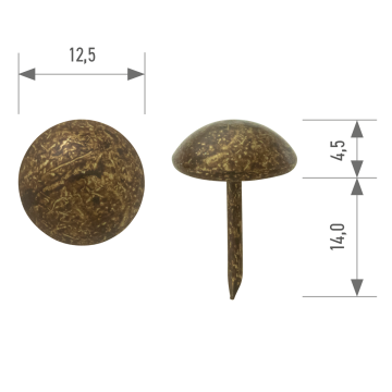 Polsterziernagel hochgewölbt 507 Ø 12,5 mm – Stift 14 mm altgold gefleckt 