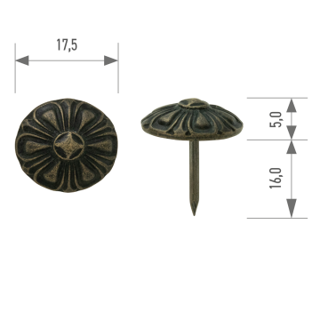 Polsterziernagel fassoniert 545M Ø 17,5 mm – Stift 16 mm bronce-renaissance 