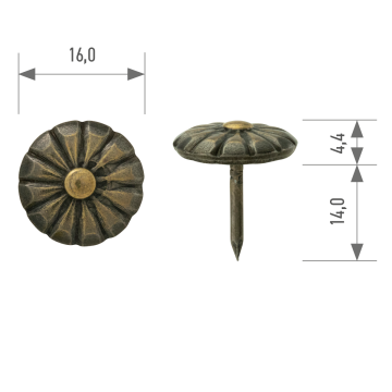 Polsterziernagel fassoniert 546W Ø 16 mm – Stift 14 mm bronce-renaissance poliert 
