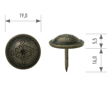 Polsterziernagel hochgewölbt antik strukturiert 563N Ø 19 mm – Stift 16 mm bronce-renaissance 