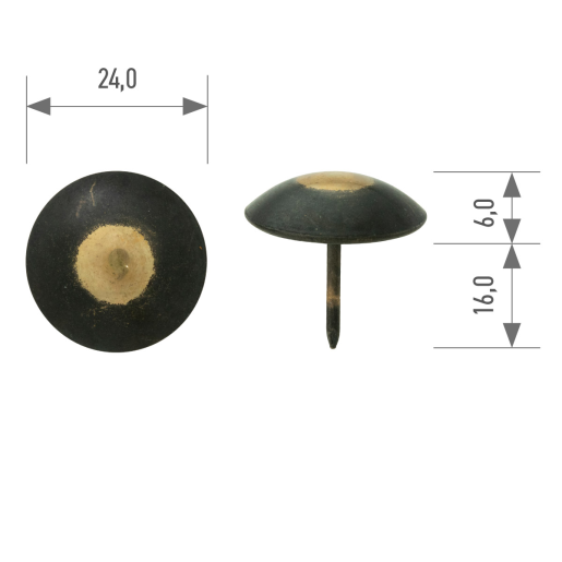 Polsterziernagel flachgewölbt 1500 Ø 24 mm – Stift 16 mm bronce renaissance 