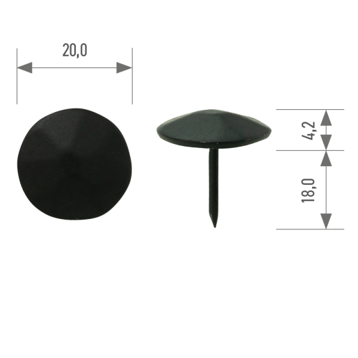 Polsterziernagel flachgewölbt facettiert 1533M Ø 20 mm – Stift 18 mm schwarz lackiert 