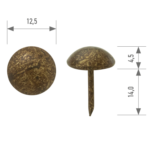 Polsterziernagel hochgewölbt 507 Ø 12,5 mm – Stift 14 mm altgold gefleckt 